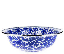 Load image into Gallery viewer, Golden Rabbit Cobalt Swirl Enamelware Serving Bowl
